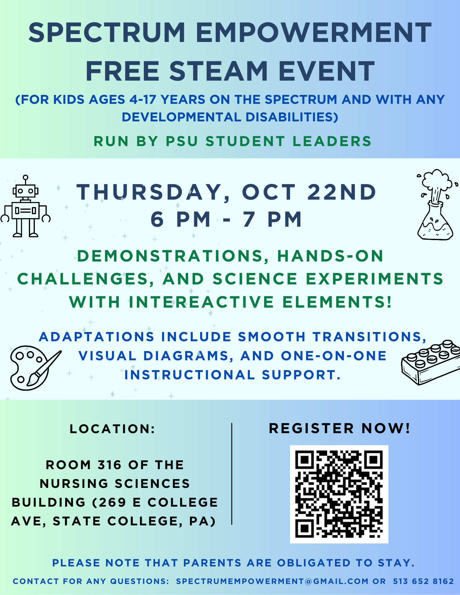 Spectrum Empowerment Free STEAM Event flyer, October 22, 6 to 7 PM at Penn State. Click the flyer to register.